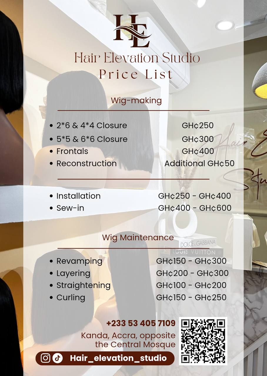 Hair Elevation Studio Price List